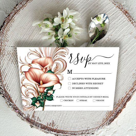 Elegant Gold Calla Lily Wedding | Green & Ivory RSVP Karte