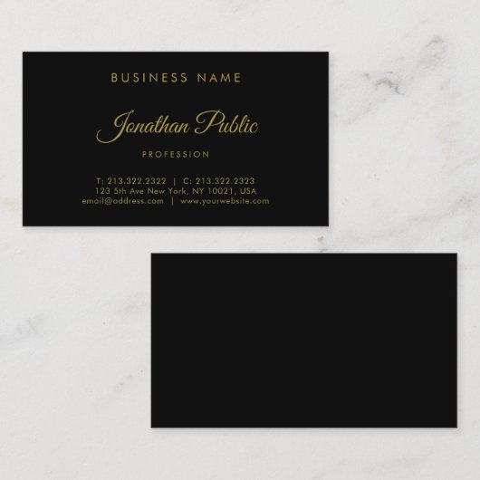 Elegant Gold Calligraphed Script Beruflich Visitenkarte (Vorne/Hinten)