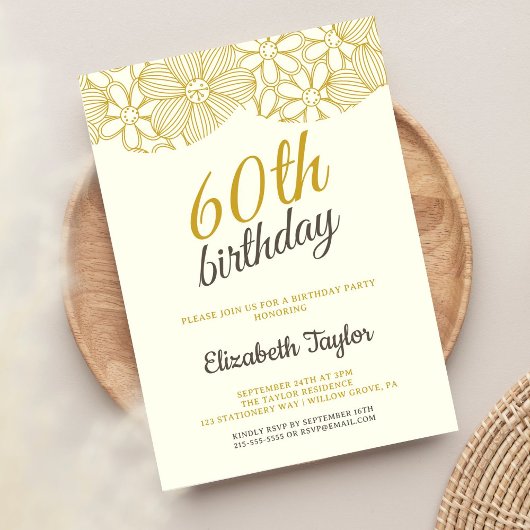 Elegant Gold Calligraphy 60. Geburtstag Einladung