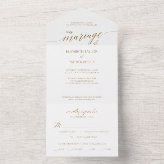 Elegant Gold Calligraphy Au Mariage De All In One Einladung (Innen Boden)
