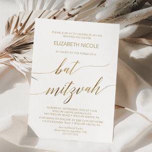 Elegant Gold Calligraphy Bat Mitzvah Einladung