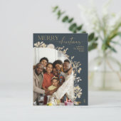 Elegant Gold Calligraphy Blue Christmas Postkarte (Stehend Vorderseite)