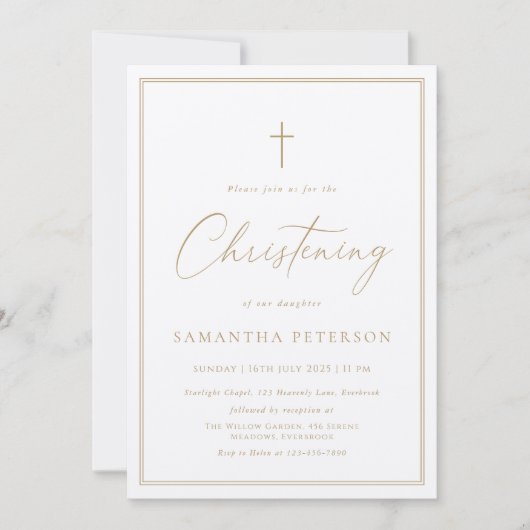 Elegant Gold Calligraphy Christening Einladung (Vorderseite)