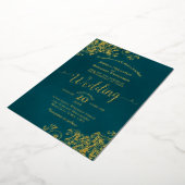 Elegant Gold Calligraphy Dark Teal Frilly Wedding Folieneinladung (Gedreht)