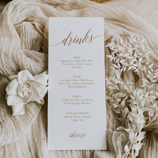 Elegant Gold Calligraphy Drink Menu Card Menükarte