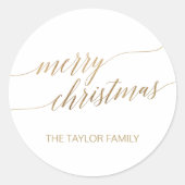 Elegant Gold Calligraphy Frohe Weihnachtsgeschenke Runder Aufkleber (Vorderseite)