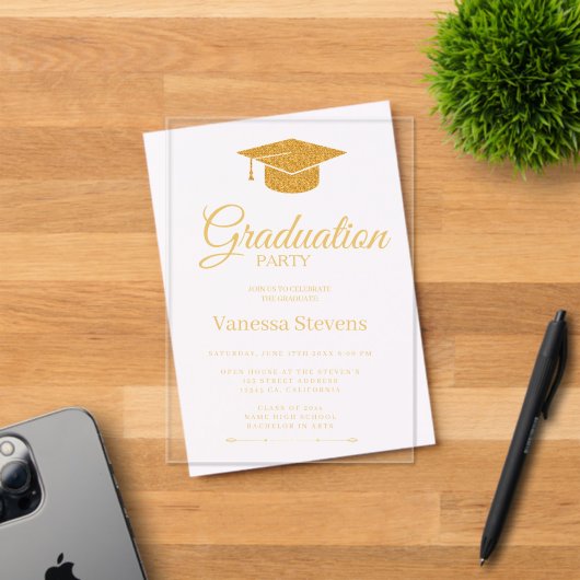 Elegant Gold Calligraphy Graduation Party Acryleinladungen (Insitu (Einladungskarte))