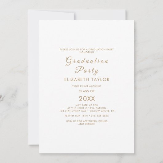 Elegant Gold Calligraphy Graduation Party Einladung (Vorderseite)