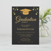Elegant Gold Calligraphy Graduation Party Einladung (Stehend Vorderseite)
