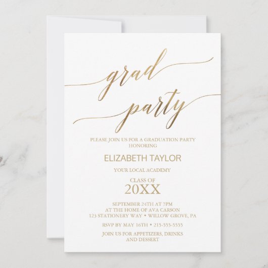 Elegant Gold Calligraphy Graduation Party Einladung (Vorderseite)