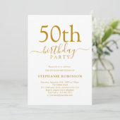 Elegant Gold Calligraphy Modern 50. Geburtstag Einladung (Stehend Vorderseite)