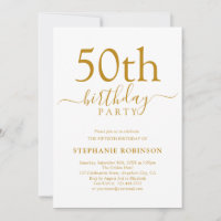 Elegant Gold Calligraphy Modern 50. Geburtstag