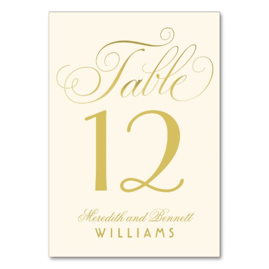 Elegant Gold Calligraphy Script Wedding Monogram Tischnummer (Vorderseite)