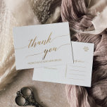 Elegant Gold Calligraphy Vielen Dank Postkarte<br><div class="desc">Diese elegante Goldkalligraphie danke Postcard ist perfekt für eine einfache Hochzeit. Das neutrale Design besticht durch eine minimalistische Postkarte, die mit romantischen und skurrilen Imitaten mit Goldfolien-Typografie dekoriert ist. Personalisieren Sie die Kartenvorderseite mit einer kurzen Nachricht. Personalisieren Sie den Rücken mit einer längeren Danksagung Nachricht. Alternativ können Sie auch die...</div>