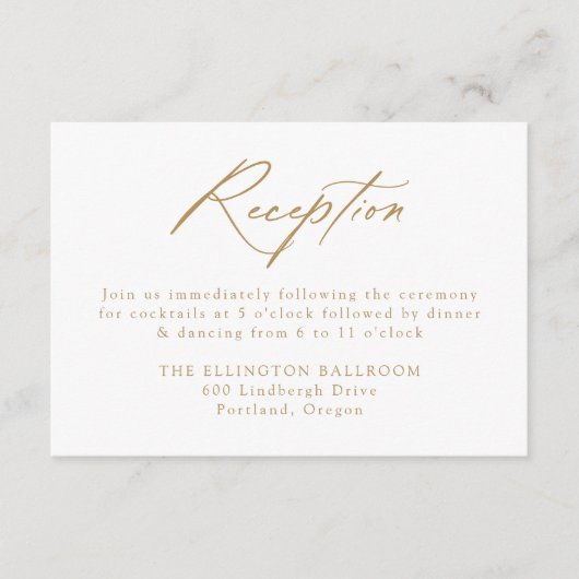 Elegant Gold Calligraphy Wedding Reception Begleitkarte (Vorderseite)