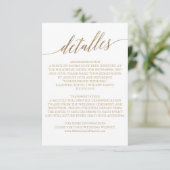 Elegant Gold Calligraphy Wedding Spanish Detalles Begleitkarte (Stehend Vorderseite)