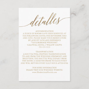 Elegant Gold Calligraphy Wedding Spanish Detalles Begleitkarte