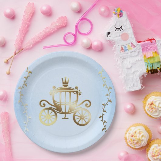 Elegant Gold Carriage Blue Storybook Royal Pappteller (Party)