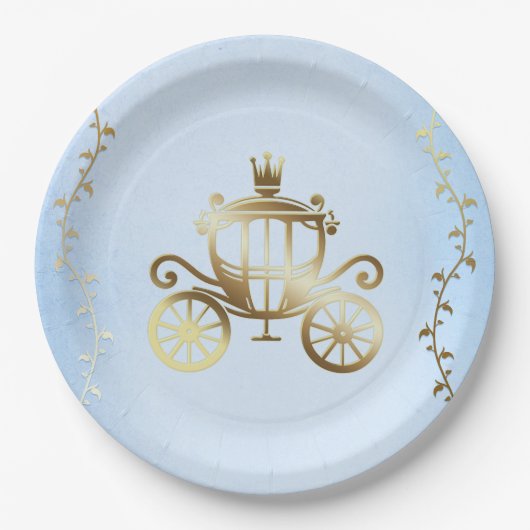 Elegant Gold Carriage Blue Storybook Royal Pappteller (Vorderseite)