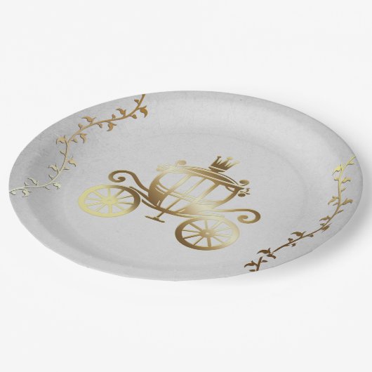 Elegant Gold Carriage White Storybook Royal Pappteller (Schrägansicht)