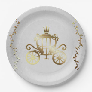 Elegant Gold Carriage White Storybook Royal Pappteller