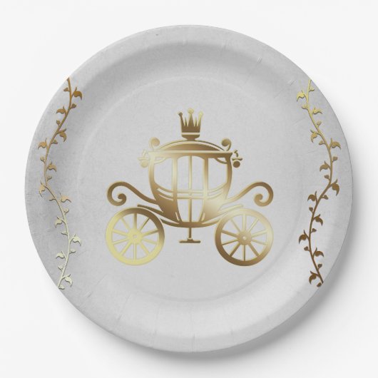 Elegant Gold Carriage White Storybook Royal Pappteller (Vorderseite)