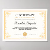 Elegant Gold Certificate of Achievement Template Poster (Vorne)