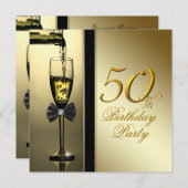 Elegant Gold Champagne 50. Geburtstagsparty Einladung (Vorne/Hinten)