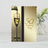 Elegant Gold Champagne 50. Geburtstagsparty Einladung (Stehend Vorderseite)
