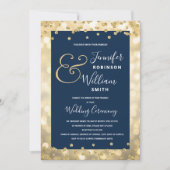 Elegant Gold Champagne Navy Blue Wedding Einladung (Vorderseite)