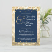 Elegant Gold Champagne Navy Blue Wedding Einladung (Stehend Vorderseite)