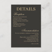 Elegant Gold Charcoal Minimalist Wedding Details Begleitkarte (Vorderseite)
