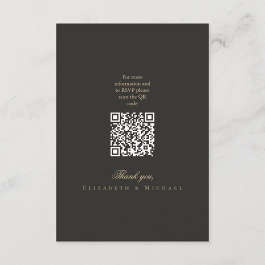 Elegant Gold Charcoal Minimalist Wedding Details Begleitkarte (Rückseite)