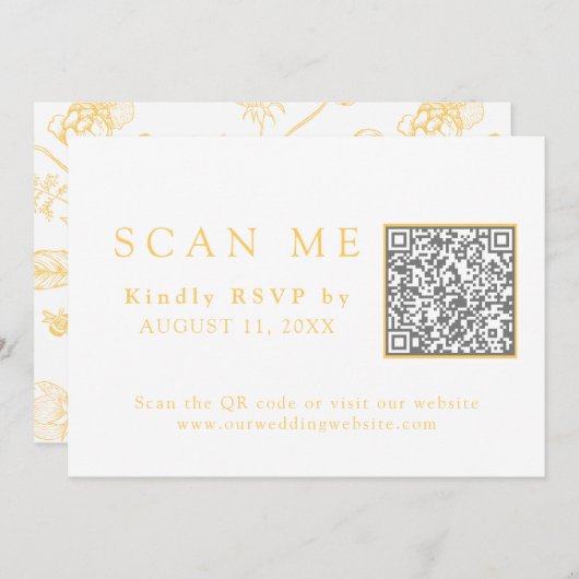 Elegant Gold Chinoiserie QR Code Wedding RSVP Einladung (Vorne/Hinten)