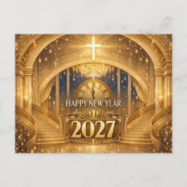 Elegant Gold Christian Happy New Year 2027 Feiertagspostkarte