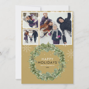 Elegant Gold Christmas 3 Foto Grünes Weinkeller Feiertagskarte