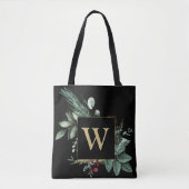 Elegant Gold Christmas Greenery Monogram Tasche (Vorderseite)