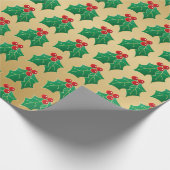 Elegant Gold Christmas Holly Geschenkwrap Geschenkpapier (Ecke)