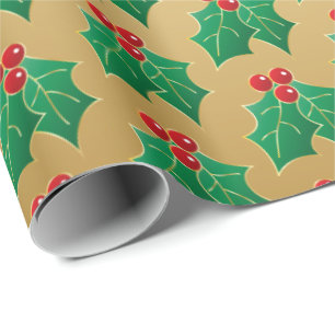 Elegant Gold Christmas Holly Geschenkwrap Geschenkpapier