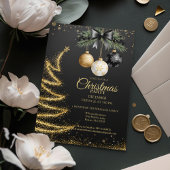 Elegant Gold Christmas Party Invitation Dark Einladung