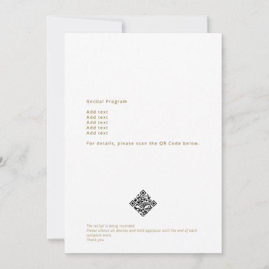 Elegant Gold Christmas Piano Recital & Program Einladung (Rückseite)