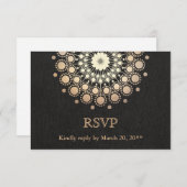 Elegant Gold Circle Motif Black Linen Look RSVP (Vorne/Hinten)