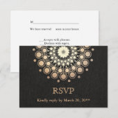 Elegant Gold Circle Motif Black Linen Look RSVP Karte (Vorne/Hinten)