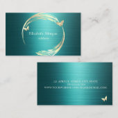 Elegant Gold Circles Butterflies Green Metallic Visitenkarte (Vorne/Hinten)