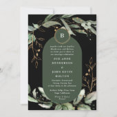 Elegant Gold Circles Eucalyptus Boho Moss Green Einladung (Vorderseite)