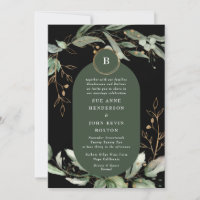 Elegant Gold Circles Eucalyptus Boho Moss Green