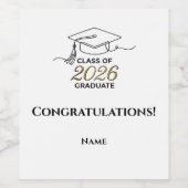 Elegant Gold Class of 2026 Graduation Wine Label. Weinetikett (Einzelnes Label)