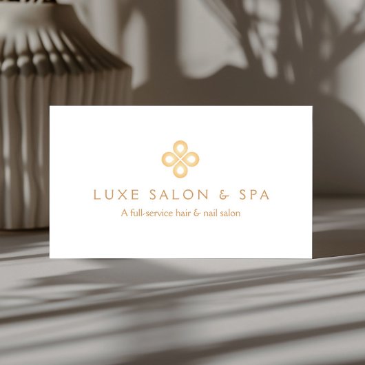ELEGANT GOLD CLOVER LOGO on WHITE for Salon, Welln Visitenkarte