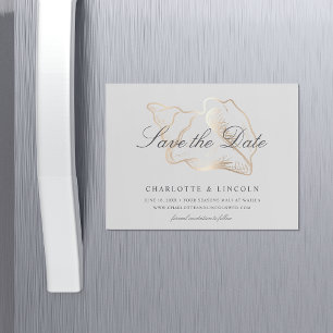 Elegant Gold Conch Muschel Hochzeit speichern Sie  Magneteinladung