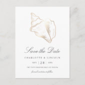 Elegant Gold Conch Shell Wedding Save the Date Ankündigungspostkarte (Vorderseite)